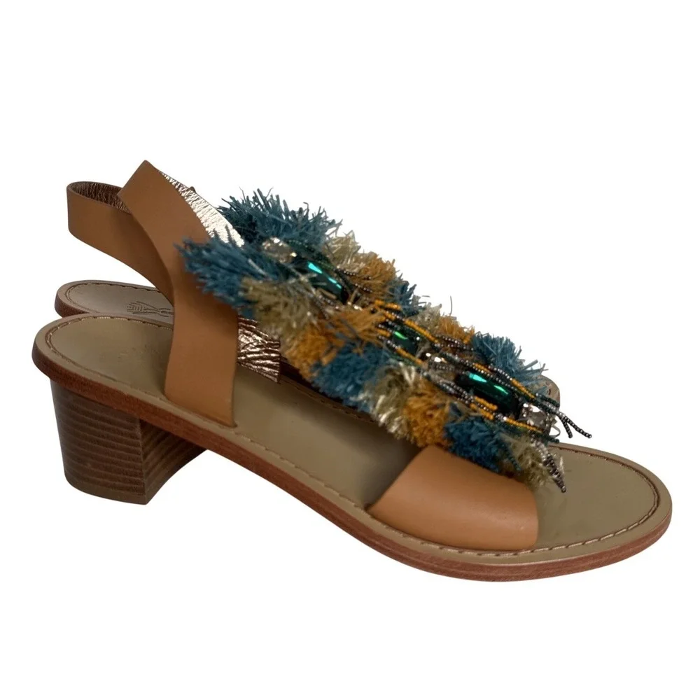 Sanchita Dilochia Embellished Fringe Slingback Sandal EU40 US9 Festival Bohemian